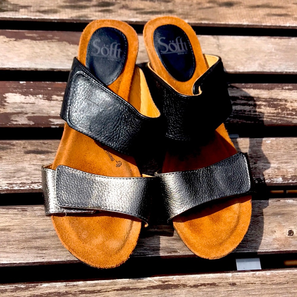 Sofft adjustable leather sandals black silver 8.5